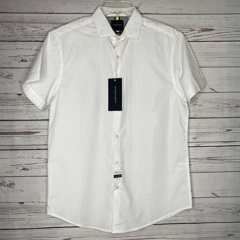 Denim and Flower Button-Up Shirt Poplin Printed Size S